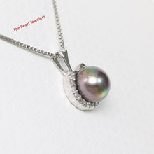 Load image into Gallery viewer, 2098766 BLACK F/W PEARL 14K SOLID WHITE GOLD SURROUNDED BY DIAMONDS PENDANT