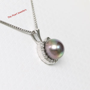 2098766 BLACK F/W PEARL 14K SOLID WHITE GOLD SURROUNDED BY DIAMONDS PENDANT