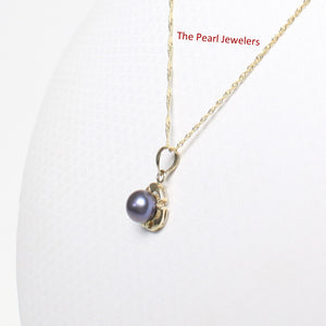 2099701 GENUINE BLACK CULTURED PEARL 14K YELLOW GOLD CIRCLE 3 LEAF PENDANT