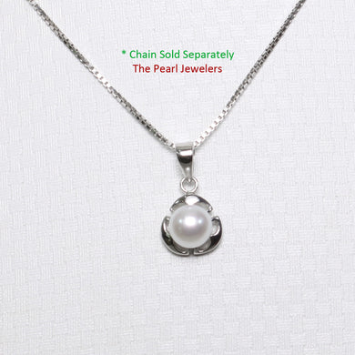 2099705 GENUINE WHITE CULTURED PEARL 14K WHITE GOLD CIRCLE 3 LEAF PENDANT