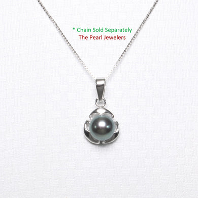 2099706 GENUINE BLACK CULTURED PEARL 14K WHITE GOLD CIRCLE 3 LEAF PENDANT