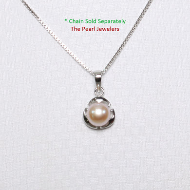 2099707 GENUINE PINK CULTURED PEARL 14K WHITE GOLD CIRCLE 3 LEAF PENDANT