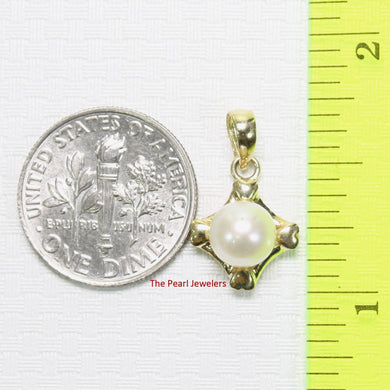 2099800 GENUINE WHITE CULTURED PEARL 14K SOLID YELLOW GOLD LOVE HEARTS PENDANT