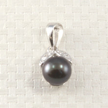 Load image into Gallery viewer, 2099846-Black-Pearl-Diamond-Accent-14k-White-Gold-Twin-Leaf-Bale-Pendant