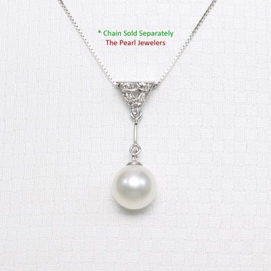 2099865 AAA WHITE CULTURED PEARL 14K WHITE GOLD TRIANGLE BAIL DANGLING PENDANT