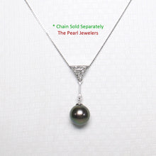 Load image into Gallery viewer, 2099866 AAA BLACK CULTURED PEARL 14K WHITE GOLD TRIANGLE BAIL DANGLING PENDANT