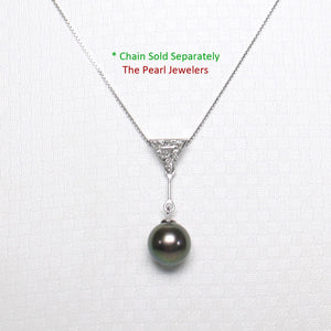 2099866 AAA BLACK CULTURED PEARL 14K WHITE GOLD TRIANGLE BAIL DANGLING PENDANT