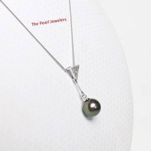 2099866 AAA BLACK CULTURED PEARL 14K WHITE GOLD TRIANGLE BAIL DANGLING PENDANT