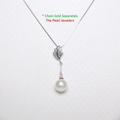 2099875 AAA WHITE CULTURED PEARL 14K WHITE GOLD LEAF BAIL DANGLING PENDANT