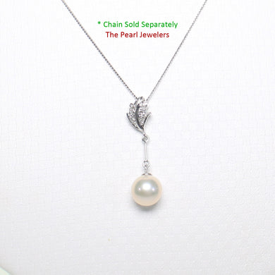 2099877 AAA PEACH CULTURED PEARL 14K WHITE GOLD LEAF BAIL DANGLING PENDANT