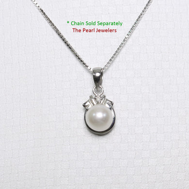 2099905 GENUINE WHITE ROUND CULTURED PEARL DIAMOND PENDANT 14K SOLID WHITE GOLD