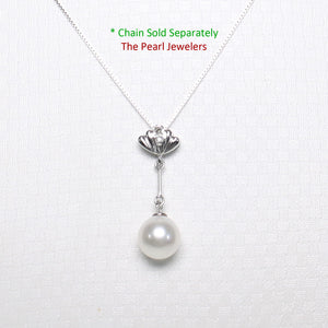 2099935 AAA WHITE CULTURED PEARL 14K WHITE GOLD SHELL BAIL DANGLING PENDANT