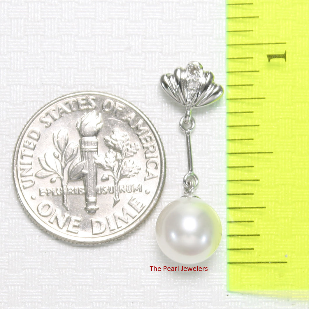 2099935 AAA WHITE CULTURED PEARL 14K WHITE GOLD SHELL BAIL DANGLING PENDANT