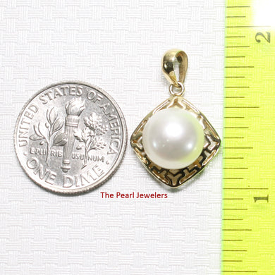 2099960 GENUINE WHITE PEARL 14K SOLID YELLOW GOLD GREEK KEY PENDANT