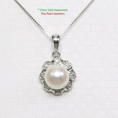 2099975 WHITE CULTURED PEARL 14K SOLID WHITE GOLD SURROUNDED DIAMONDS PENDANT