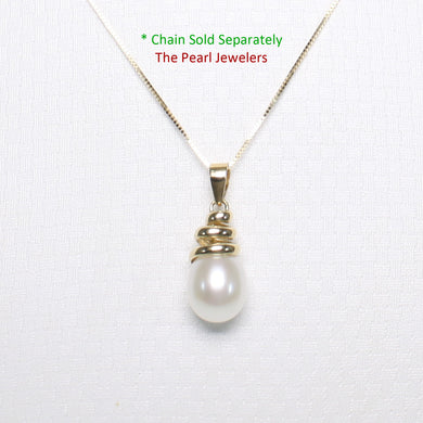 2099980 GENUINE WHITE CULTURED PEARL 14K GOLD CONE SHAPED BAIL PENDANT