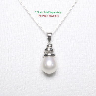 2099985 GENUINE WHITE CULTURED PEARL 14K WHITE GOLD CONE SHAPED BAIL PENDANT