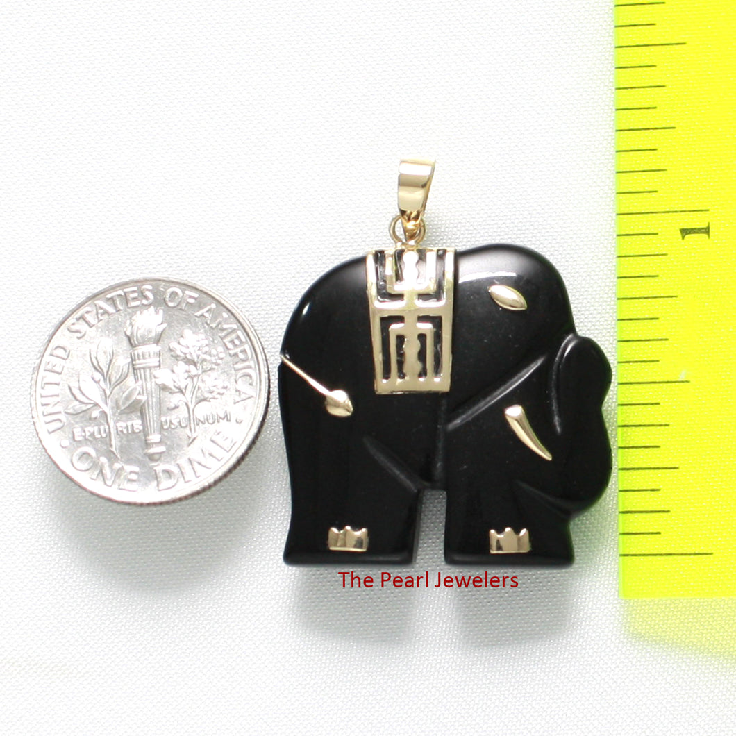 2100031-14k-Gold-Hand-Carved-Popular-Elephant-Black-Onyx-Pendant-Necklace