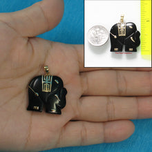 Load image into Gallery viewer, 2100031-Hand-Carved-Popular-Elephant-Black-Onyx-14k-Solid-Yellow-Gold-Pendant