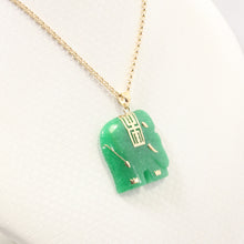 Load image into Gallery viewer, 2100033-14k-Solid-Yellow-Gold-Hand-Carved-Elephant-Green-Jade-Pendant-Necklace