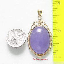 Load image into Gallery viewer, 2100162-Real-14k-Gold-Oval-Cabochon-Lavender-Jade-Pendant-Necklace