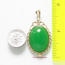 Load image into Gallery viewer, 2100163-Beautiful-Cabochon-Green-Jade-Real-14k-Gold-Pendant-Necklace