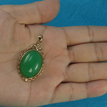 Load image into Gallery viewer, 2100163-Beautiful-Cabochon-Green-Jade-Real-14k-Gold-Pendant-Necklace