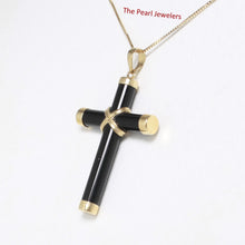 Load image into Gallery viewer, 2100191-Solid-14K-Yellow-Gold-Black-Onyx-Religious-Cross-Pendant-Necklace