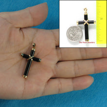 Load image into Gallery viewer, 2100191-Solid-14K-Yellow-Gold-Black-Onyx-Religious-Cross-Pendant-Necklace