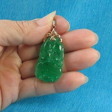 Load image into Gallery viewer, 2100332-Beautiful-Both-Sides-Carving-Green-Jade-Pendant-14kt-Gold