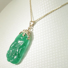 Load image into Gallery viewer, 2100333-Beautiful-Hand-Carving-Both-Sides-Green-Jade-14k-Gold-Pendant-Necklace