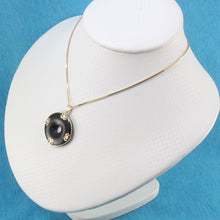 Load image into Gallery viewer, 2100401-14k-Gold-Butterflies-Disc-Black-Onyx-Pendant-Necklace