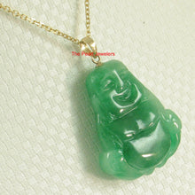 Load image into Gallery viewer, 2100443-Hand-Carving-2-Sides-Happy-Buddha-Green-Jade-14k-Pendant-Necklace