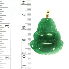 Load image into Gallery viewer, 2100443D-14k-Yellow-Gold-Hand-Carving-two-Sides-Green-Jade-Buddha-Pendant
