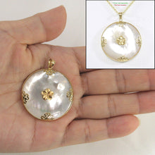 Load image into Gallery viewer, 2100570-14k-YG-Hawaiian-Plumeria-35mm-Disc-Mother-of-Pearl-Pendant-Necklace