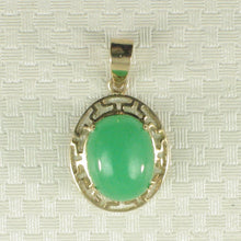 Load image into Gallery viewer, 2100633-Greek-key-Design-14k-Yellow-Gold-Cabochon-Green-Jade-Pendant-Necklace