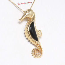 Load image into Gallery viewer, 2100831-14k-Gold-Seahorse-Design-Black-Onyx-Pendant-Necklace