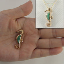 Load image into Gallery viewer, 2100833-14k-Yellow-Solid-Gold-Sea-Horse-Cabochon-Green-Jade-Pendant-Necklace