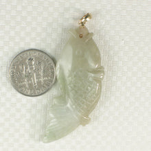 Load image into Gallery viewer, 2100896-Carved-Carp-Jadeite-14k-Solid-Yellow-Gold-Pendant-Necklace