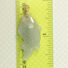 Load image into Gallery viewer, 2100897B-Hand-Carved-Carp-Pale-Green-Jadeite-14k-Gold-Pendant-Necklace