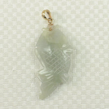 Load image into Gallery viewer, 2100897B-Hand-Carved-Carp-Pale-Green-Jadeite-14k-Gold-Pendant-Necklace