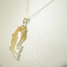 Load image into Gallery viewer, 2100897-Hand-Carved-Carp-Yellow-Jadeite-14k-Gold-Pendant-Necklace
