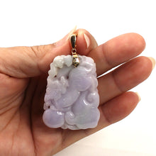 Load image into Gallery viewer, 2100904-Exquisite-Carving-Lion-Peach-Jadeite-14k-Gold-Enhancer-Pendant