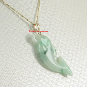 2100906-14k-Y/G-Dolphin-Natural-Apple-Green-Jadeite-Pendant-Necklace
