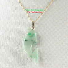 Load image into Gallery viewer, 2100906-14k-Y/G-Dolphin-Natural-Apple-Green-Jadeite-Pendant-Necklace