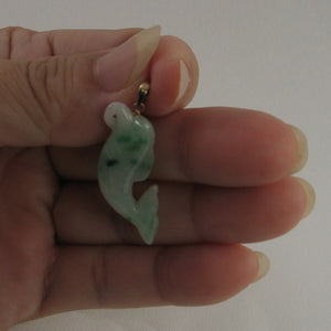 2100906-14k-Y/G-Dolphin-Natural-Apple-Green-Jadeite-Pendant-Necklace