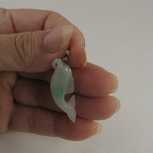 Load image into Gallery viewer, 2100906B-14k-Y/G-Hand-Carving-Dolphin-Natural-Apple-Green-Jadeite-Pendant