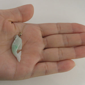 2100906B-14k-Y/G-Hand-Carving-Dolphin-Natural-Apple-Green-Jadeite-Pendant