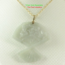 Load image into Gallery viewer, 2100926-14k-Gold-Hand-Carved-Fan-Natural-Celadon-Green-Jadeite-Pendant