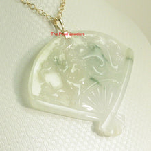 Load image into Gallery viewer, 2100927-14k-Hand-Carved-Fan-Shape-Natural-Jadeite-Pendant-Necklace